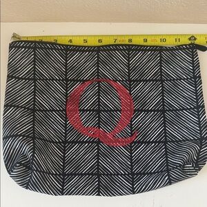 Thirty One Black and White Patterned Pouch with Red Q